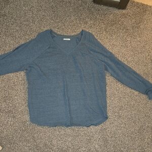 Blue V-Neck Long Sleeve Top